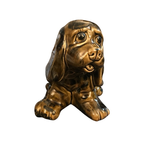 Ceramic Sitting Hound Dog Puppy Planter 6"x8" Brown Vintage Kitschy Big Eyes - Picture 5 of 13